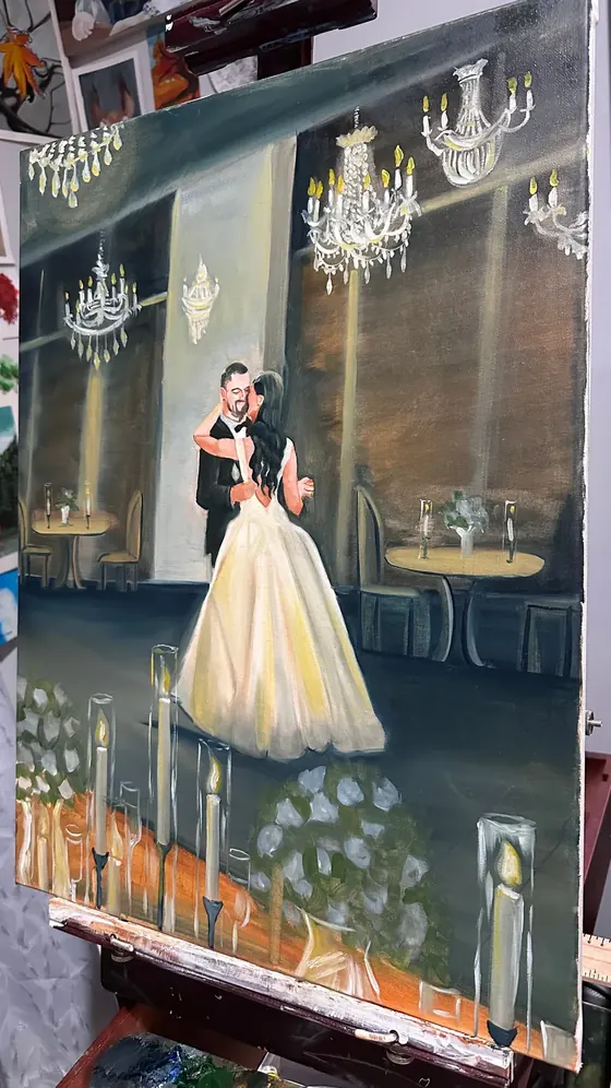 Couple's first dance captured in a live wedding painting