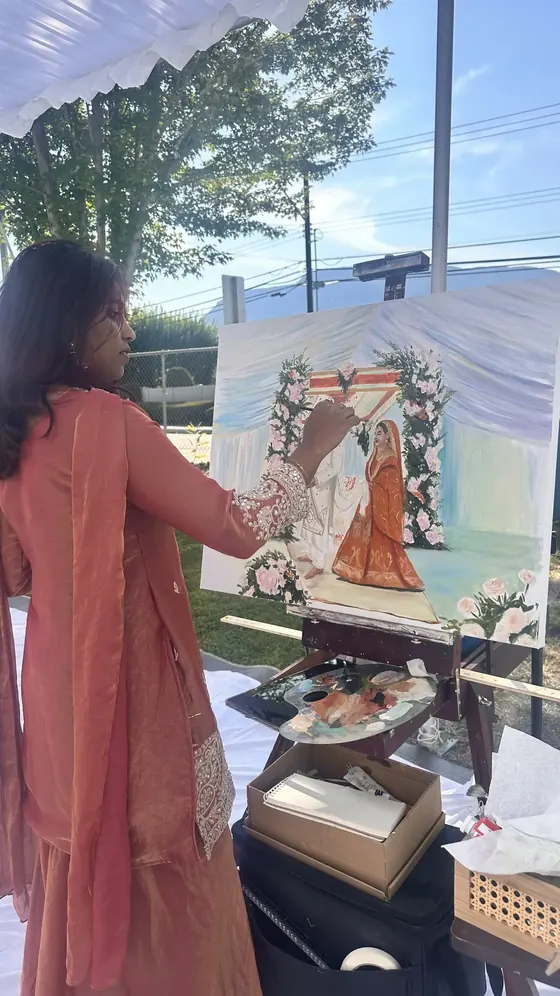 Painting a garden wedding ceremony live